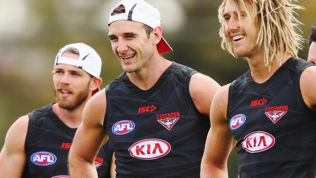 MELBOURNE, AUSTRALIA - NOVEMBER 07: Jobe Watson of the Bombers reacts during an Essendon Bomber AFL pre-season training session at True Value Solar Centre on November 7, 2016 in Melbourne, Australia. (Photo by Michael Dodge/Getty Images)