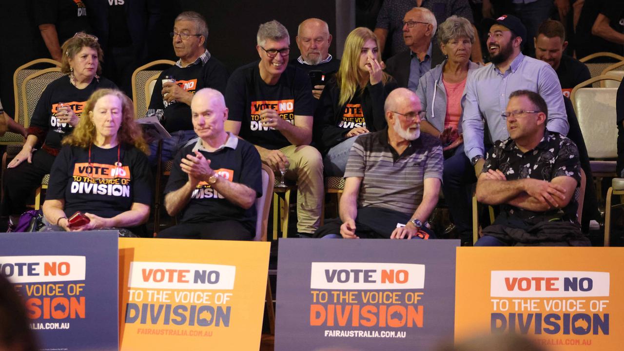 People pictured at the No rally event at St Marys Band Club in St Marys. Picture: NCA NewsWire / Damian Shaw