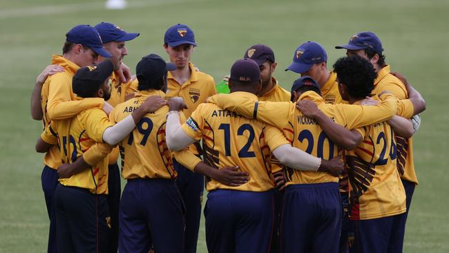 Premier Cricket: Fitzroy Doncaster v Kingston HawthornKingston Hawthorn  players gather before the game.Picture: Stuart Milligan