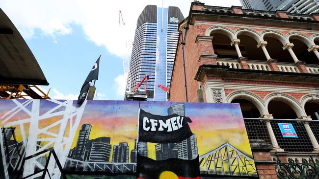 CFMEU signage near the Star Casino in George Street, Brisbane. Picture David Clark