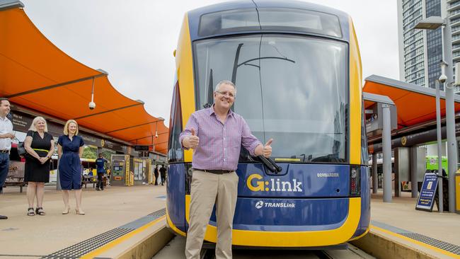 Prime Minister of Australia, Scott Morrison, at the Gold Coast light rail. Picture: Jerad Williams