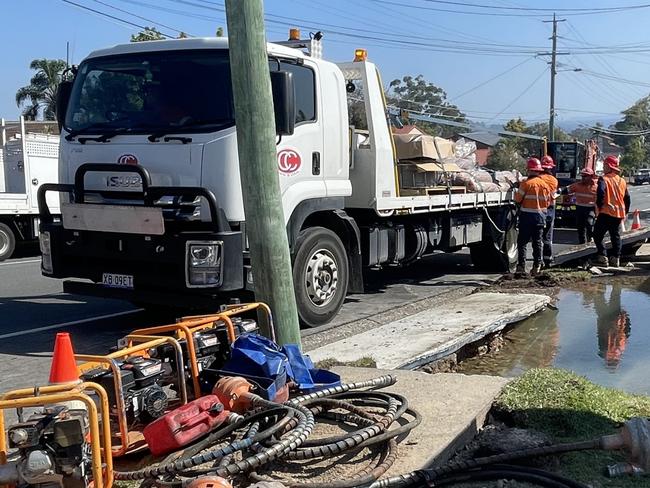 A burst water main has flooded homes along Plantain Rd, Shailer Park. Picture: Scott Powick