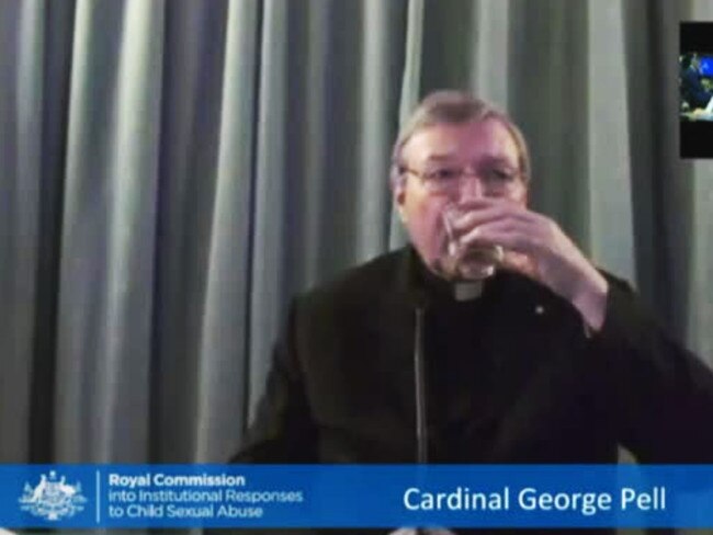 Cardinal George Pell appears at the Royal Comission into Institutional Responses to Child Sexual Abuse via video link from Rome. Picture: Supplied.