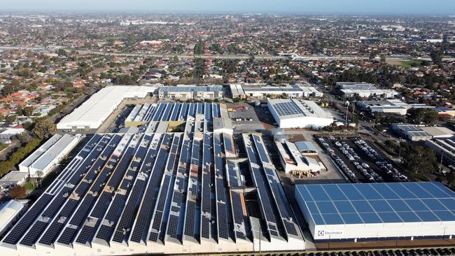 Solar panels on the Electrolux factory at Dudley Park. Picture: Supplied