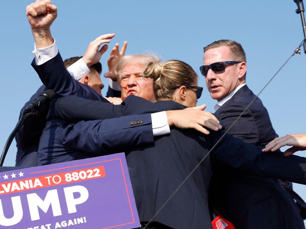 Former president Donald Trump was rushed offstage during a rally in Butler, Pennsylvania after an apparent shooting. Picture: Anna Moneymaker/Getty Images via AFP