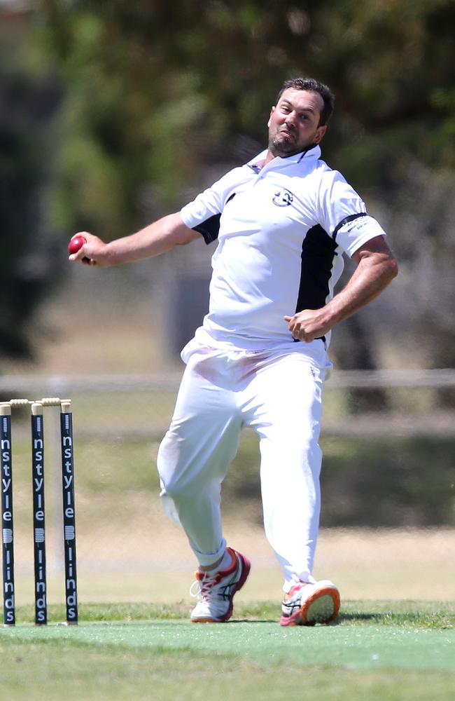 BPCA A2: St Leonards v Winchelsea. St Leonards Lake Reserve. Winchelsea bowler Matthew Partridge. Picture: Mike Dugdale