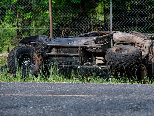 Major Crash Investigators are on the scene of a ATV accident on Bees Creek Rd in Darwin's rural area. One occupant remains in a critical condition in Royal Darwin Hospital.Picture: Che Chorley