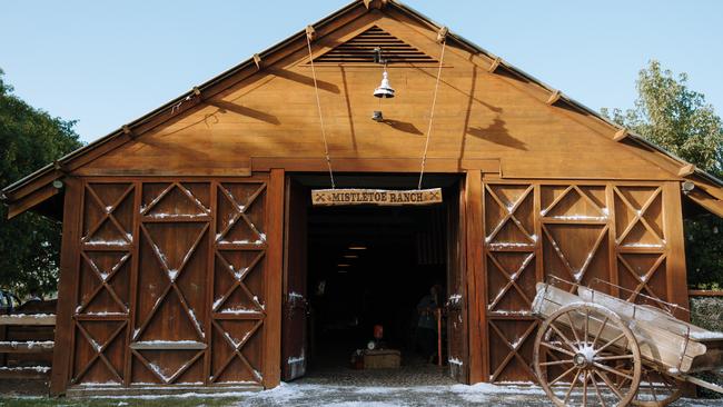 The stables at Alsace Polo Club were powdered with ‘snow’ to become Mistletoe Ranch. Picture: David Fell.