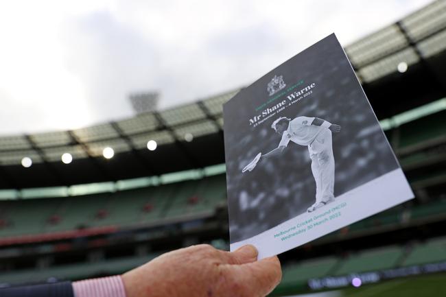 Order of service for Shane Warne at the MCG. Picture: Mark Stewart