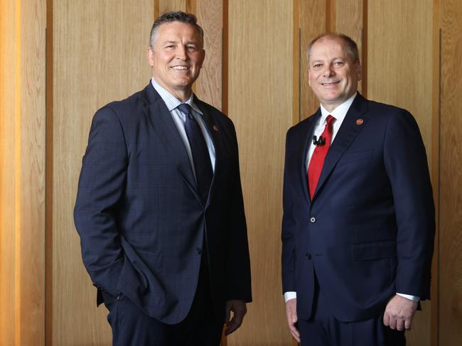 13/12/24: Incoming Westpac CEO, Anthony Miller with outgoing CEO Peter King at the Westpac AGM in Sydney. John Feder/The Australian.