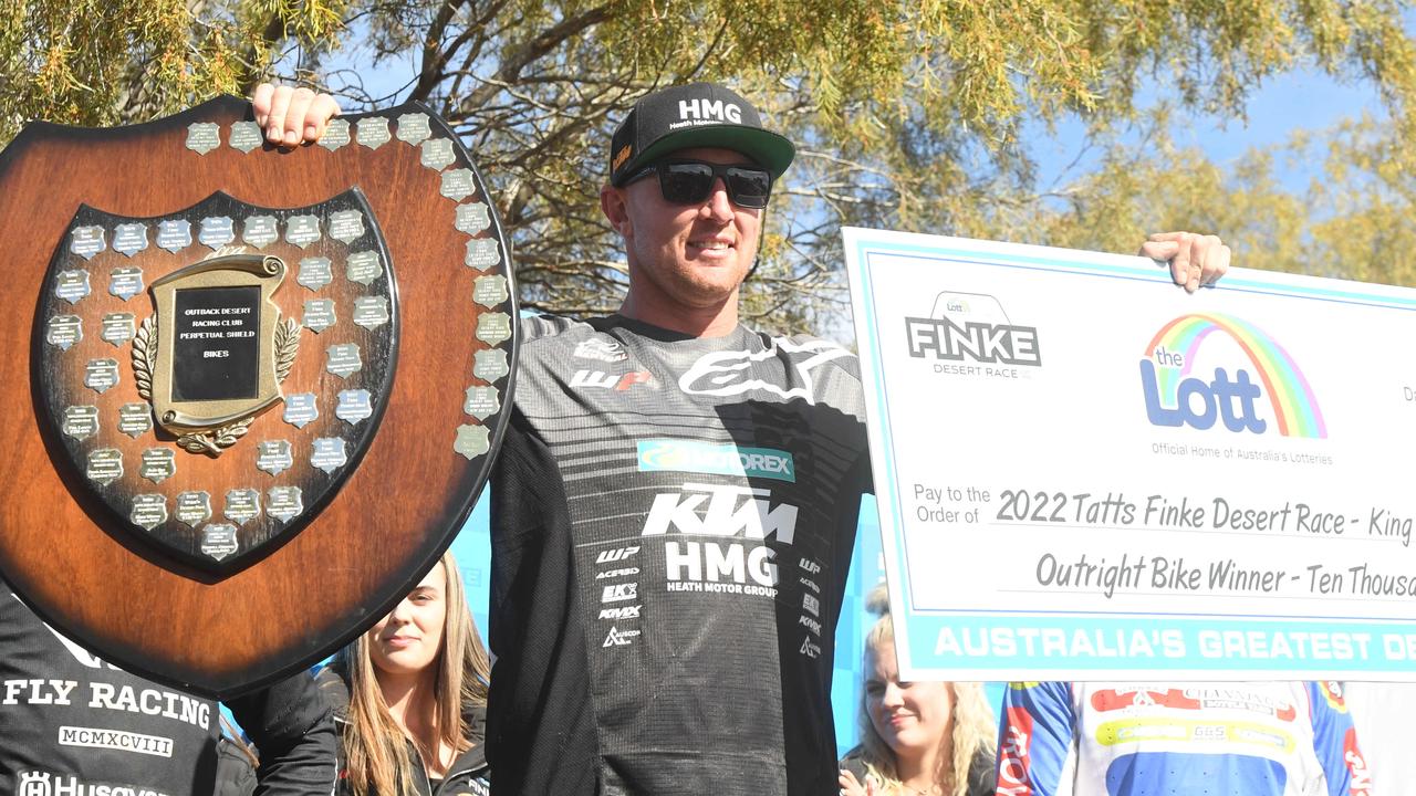 David Walsh finishes first in the bike category of Finke Desert Race 2022. Picture: (A) manda Parkinson