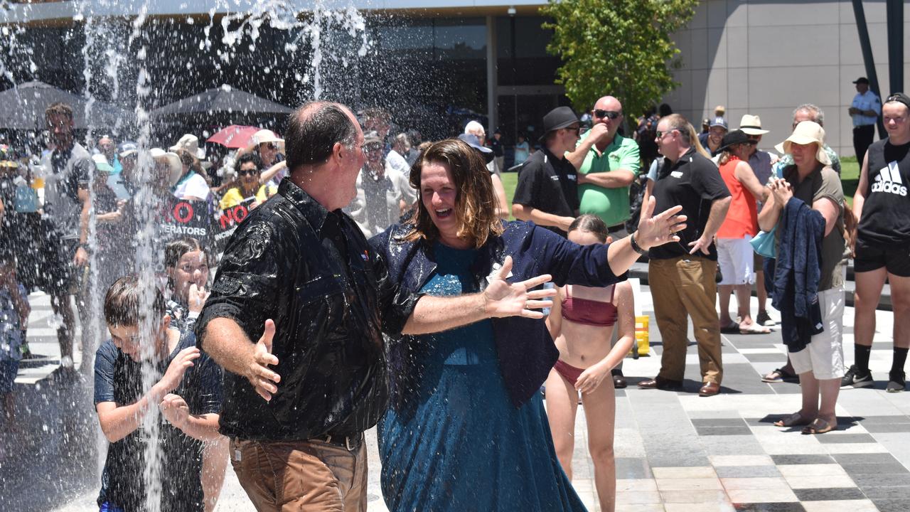 Ipswich mayor Teresa Harding and Paul 'Campo' Campion from River 94.9 at the official opening of Tulmur Place.