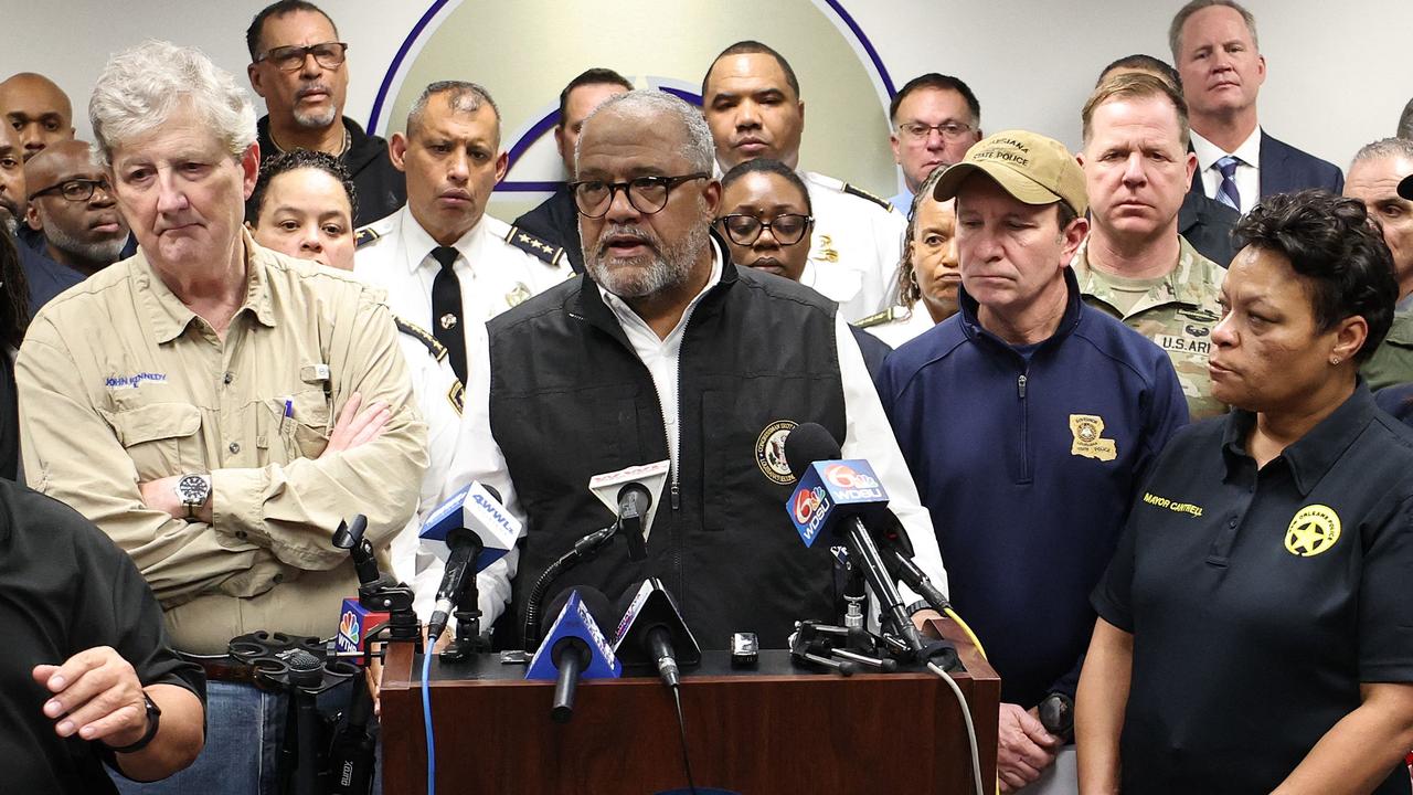 Politicians and officials at a press conference held by New Orleans Police. Picture: Chris Graythen/Getty Images via AFP