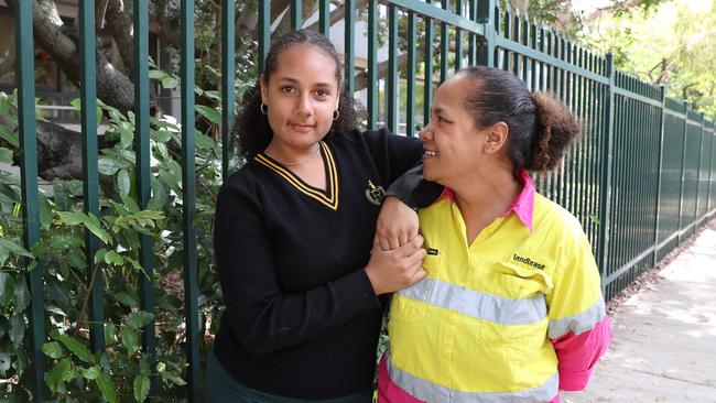 Randwick Girls High School student Mary-Jone Whirisky, 13 and her mother Nikita are both happy with the school the way it is. Picture: John Feder