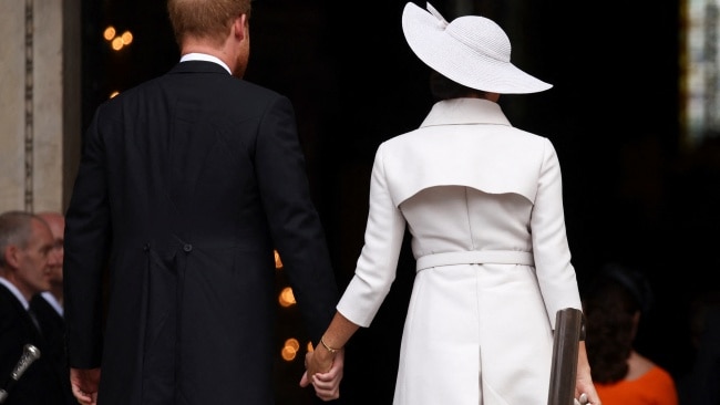 The couple are reunited with the Royal Family in their first joint royal engagement in more than two years. Picture: Getty Images