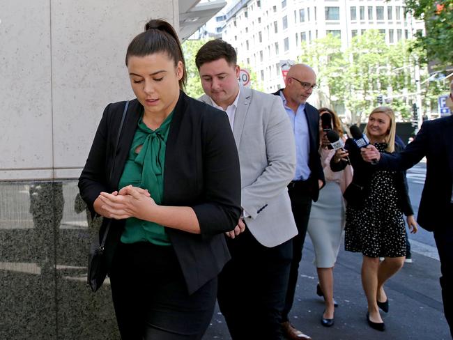 Montanna Geyer with brother Logan, and father Mark outside court. Picture: NCA NewsWire / Dylan Coker