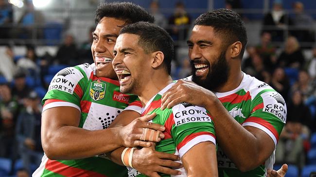 Cody Walker celebrates a try.