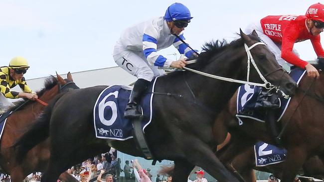 NEWCASTLE, AUSTRALIA - NOVEMBER 12: Sam Clipperton on Pierossa wins race 7 the New Zealand Bloodstock 3YO NJC Spring Stakes during Sydney Racing at  on November 12, 2022 in Newcastle, Australia. (Photo by Mark Evans/Getty Images)