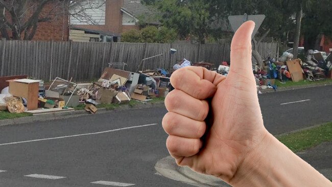 The aim of the trash piler is to make the streetscape so unappealing that eventually someone else will clean up the mess.