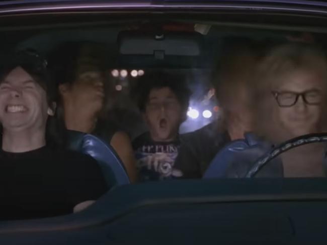A new study that found fast paced music can negatively impact driving.  A screen grab from Waynes World, Bohemian Rhapsody. Picture: Youtube