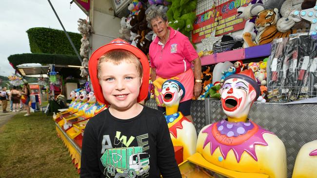 Oliver Green from Caniba having a ball in sideshow alley at the Lismore Show. Picture: Cath Piltz