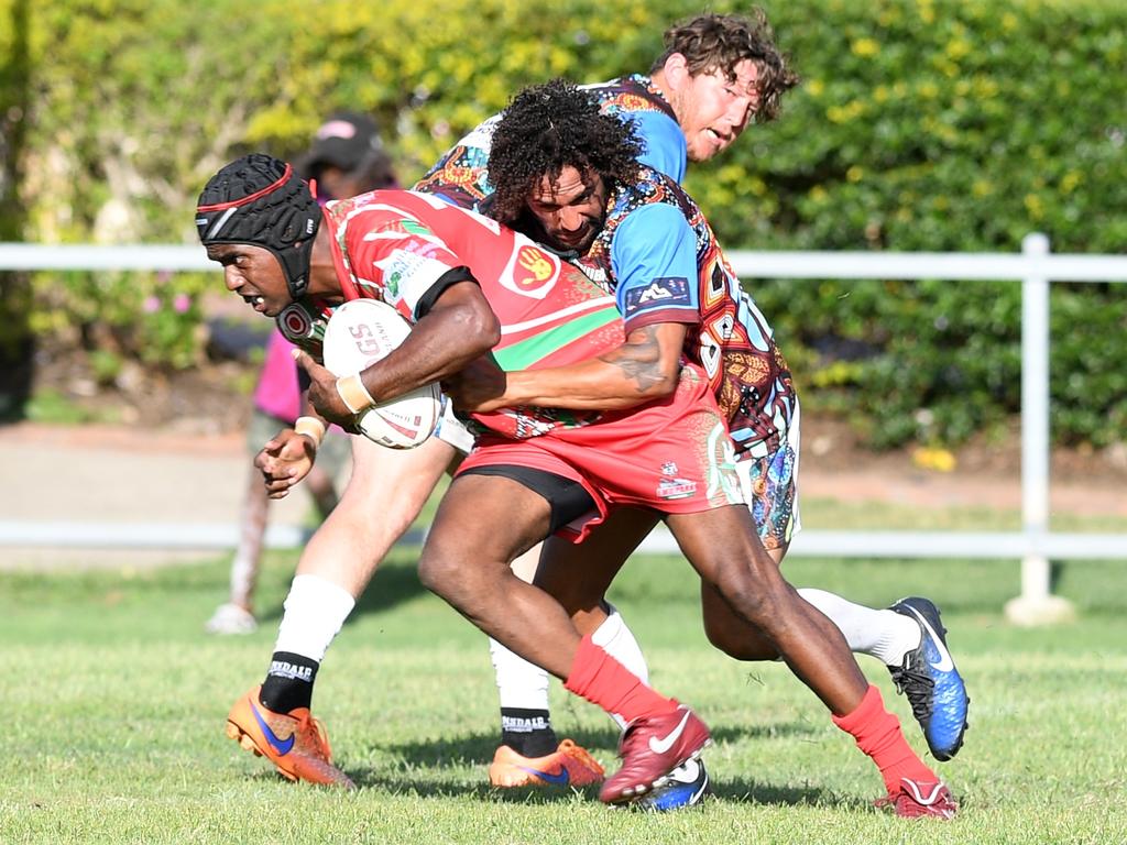 Warba Wangarunya Rugby League Carnival: Emu Park's Richard Mooney with the ball.