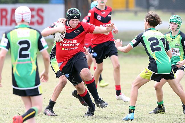 A Rugby League Gold Coast junior gala day at Burleigh Bears Junior Rugby League Club. Under 14s. Mudgeeraba vs Helensvale. Number 8. 5 September 2021 Miami Picture by Richard Gosling