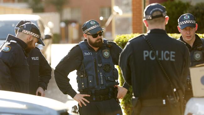 Police at Sproule Street Lakemba this morning following last night’s terror raids.