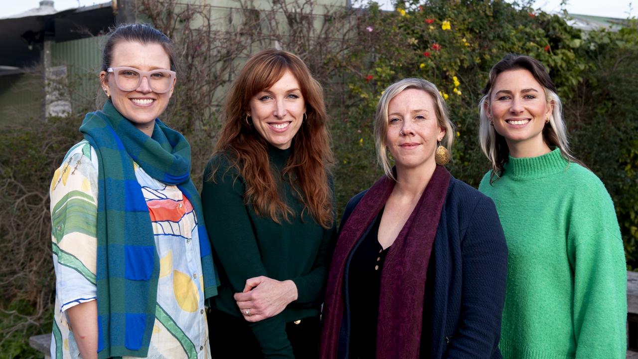 The Greens’ Surf Coast Shire candidates Kate Gazzard, Aleisja Henry and Phoebe Crockett with state MP Sarah Mansfield (second from left). Picture: Jo Bangles.