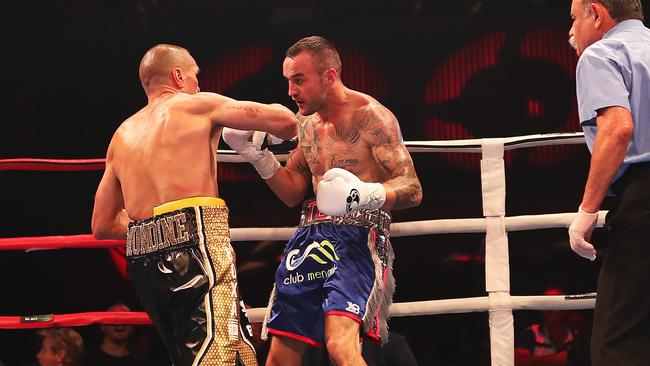 Mundine lands the blow that floored Browne. Picture: Brett Costello