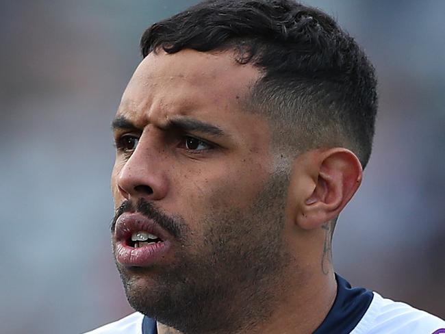 GOSFORD, AUSTRALIA - AUGUST 11: Josh Addo-Carr of the Melbourne Storm warms up before the start of the game during the round 21 NRL match between the South Sydney Rabbitohs and the Melbourne Storm at Central Coast Stadium on August 11, 2019 in Gosford, Australia. (Photo by Tony Feder/Getty Images)