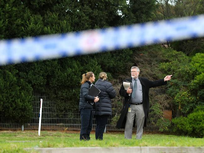 Police on scene at Corangamite Drive, Corio, where a man was critically injured at a takeaway store. Picture: Alison Wynd