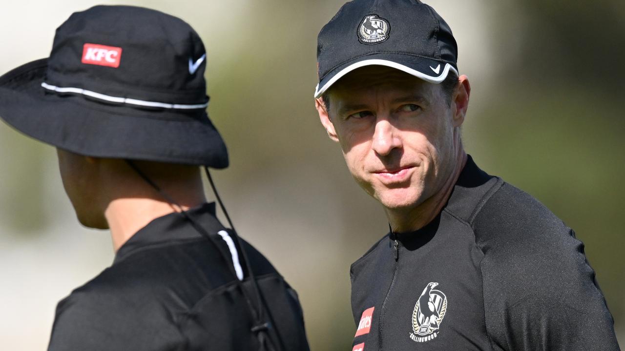 Collingwood coach Craig McRae during an intraclub match. Picture: Getty Images