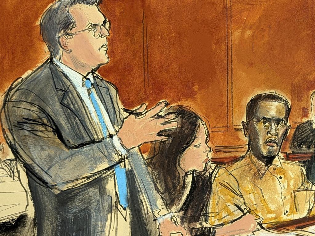 A courtroom sketch of Diddy in prison uniform. Picture: Elizabeth Williams via AP