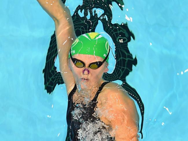 Holly Barratt competing in the backstroke at the 2016 nationals.