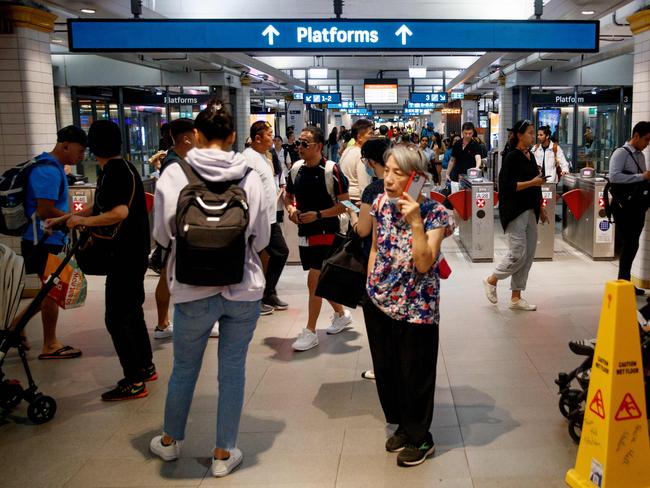 SYDNEY, AUSTRALIA - NewsWire Photos MARCH 8, 2022: People leave Town Hall Station in Sydney after the rail network closed on Wednesday afternoon. Picture: NCA NewsWire / Nikki Short