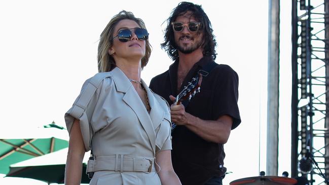 Delta Goodrem with Matthew Copley at the Sydney Opera House in January. Picture: NCA NewsWire / Gaye Gerard