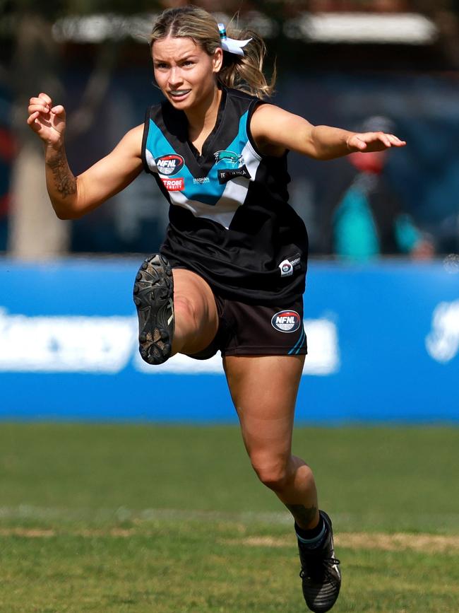 Lanarose Picioane gets a kick for St Mary's. Picture: Hamish Blair