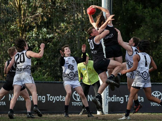 EFL: A Ringwood takes a brave mark. Picture: George Salpigtidis