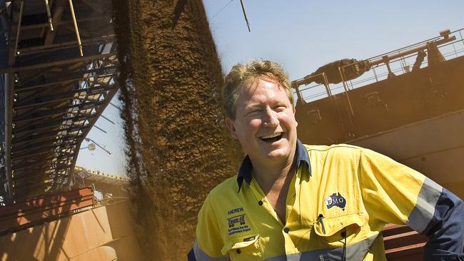 Andrew Forrest, managing director and chief executive officer of Fortescue Metals Group Ltd., smiles as the first load of iron ore is loaded onto the company's ore carrier at Port Hedland in 2008. (Photographer: Ron D'Raine/Bloomberg News)