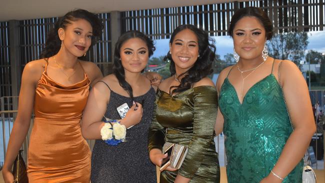 Rochelle Tuisani, Tumema Toala, Breanna Tiata, and Tina San at the 2021 Bundamba State Secondary College year 12 formal, Ipswich Turf Club 17th of November 2021. Picture: Jessica Baker