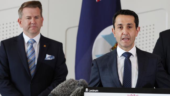 Premier David Crisafulli (right) with Deputy Premier and Infrastructure Minister Jarrod Bleijie. Picture: Lachie Millard/NCA NewsWire