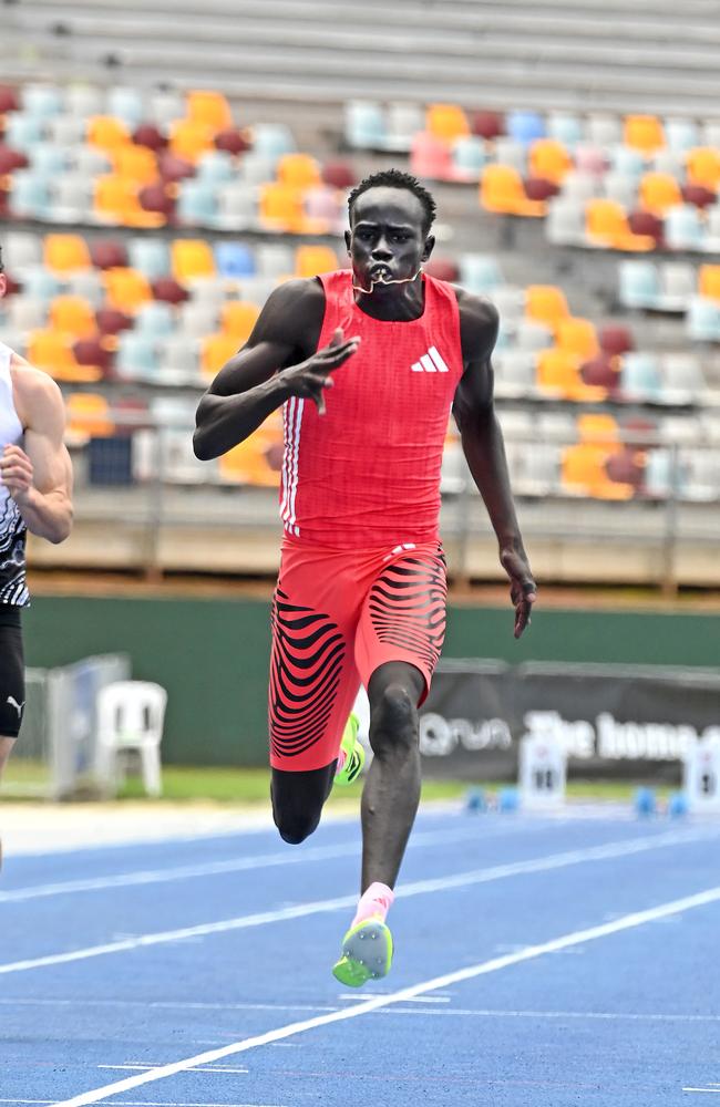 Gout Gout in the Queensland track and field state titles U20 100m final Saturday March 15, 2025. Picture, John Gass