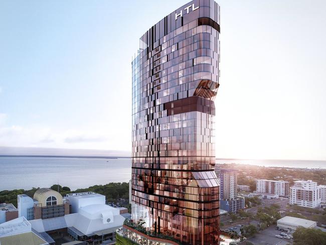 An artist's impression of the 38 storey luxury accommodation that is planned to be built in Darwin's CBD.Picture:  Architecton