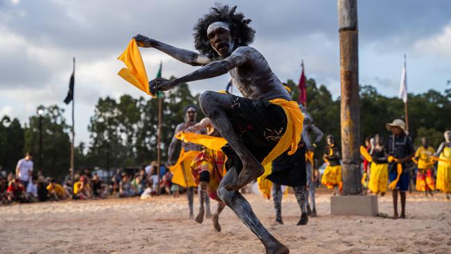 Gumatj Yellow Tribe presents evening Bungul at the Garma Festival on Friday August 2023. Picture: Pema Tamang Pakhrin