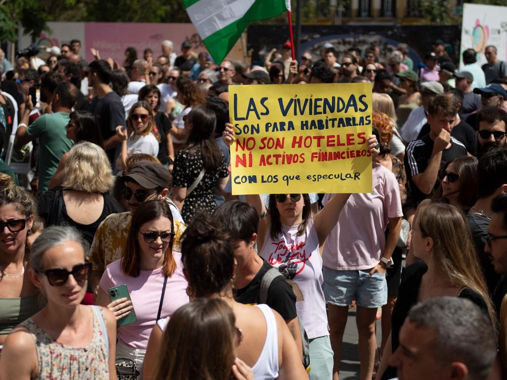 Protesters take part in a demonstration to protest against the massification of tourism and housing prices in Malaga on June 29, 2024. Picture: Jorge Guerrero / AFP