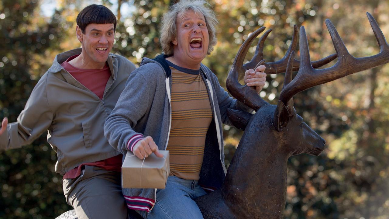 Jim Carrey as Lloyd and Jeff Daniels as Harry in Dumb And Dumber To.