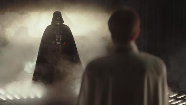 Darth Vader directs some heavy breathing in Orson Krennic’s (Ben Mendelsohn) direction in Rogue One. Picture: Disney