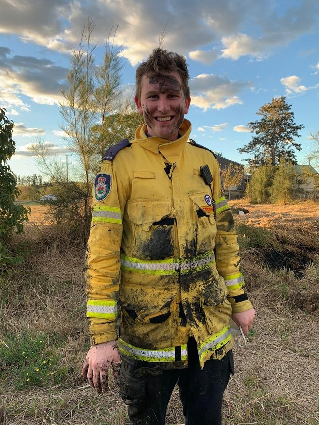 Thanks A Million: Harley Fuller, Coopernook RFS volunteer and Woolworths Lake Cathie assistant manager, defended homes during Black Summer. He is pictured here after a pile burn, August 2019. Picture: supplied