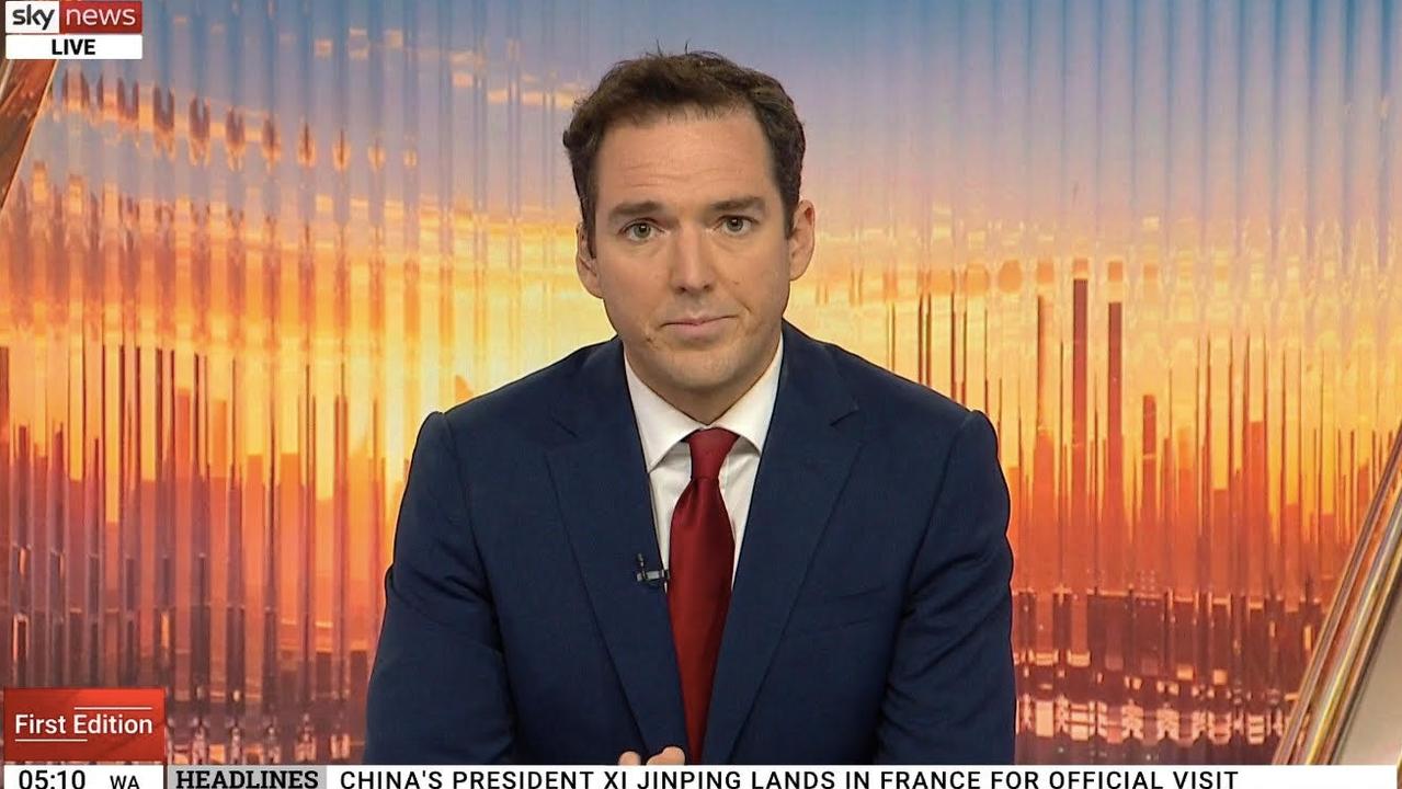 Sky News First Edition anchor Peter Stefanovic during his apology to Keegan Payne on Monday,